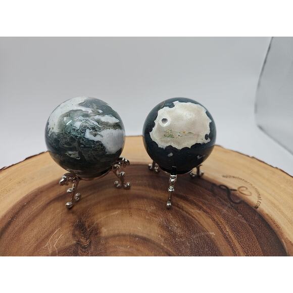 1 Pair Moss Tree Agate Sphere W/Stand 52mm .93lb - Picture 10 of 10